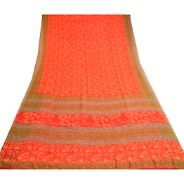 Sanskriti Vintage Orange Sarees Poly Georgette Silk Printed Sari Craft Fabric, PRG-11416