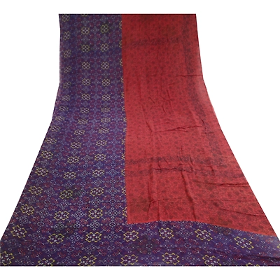 Sanskriti Vintage Sarees Dark Red Printed Pure Georgette Silk Sari Craft Fabric, PRG-11459