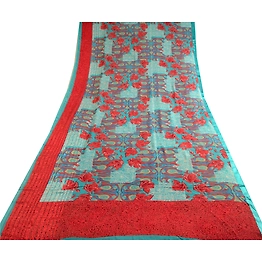 Sanskriti Vintage Sarees Blue Pure Georgette Silk Printed Sari Soft Craft Fabric, PRG-12383