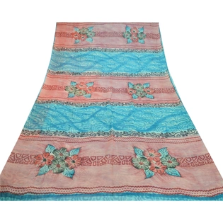 Sanskriti Vintage Blue Sarees Pure Georgette Silk Printed Sari Craft Fabric, PRG-10312