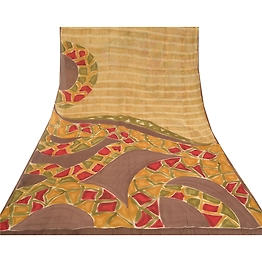 Sanskriti Vintage Beige Sarees Pure Georgette Silk Printed Sari Craft Fabric, PRG-10091