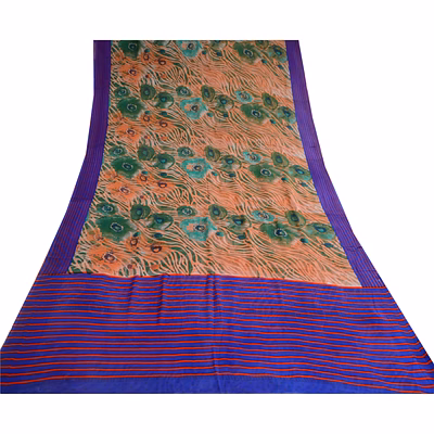 sanskriti vintage green sarees pure georgette silk printed sari 5yd craft fabric, prg-10597