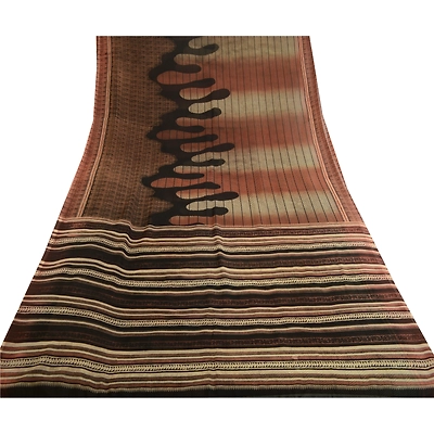 Sanskriti Vintage Indian Brown Sarees Georgette Printed Sari 5Yd Craft Fabric, PRG-11167