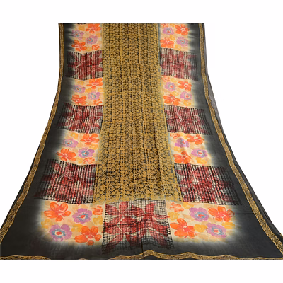 sanskriti vintage multi pure georgette silk sarees printed sari 5yd craft fabric, prg-10645