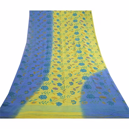 sanskriti vintage saree green pure georgette silk printed sari 5yd craft fabric, prg-12155