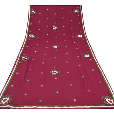 Sanskriti Vintage Dark Red Fashion Sari Hand Beaded Georgette Sarees W/Blouse Pc, PRG-6711