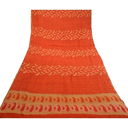Sanskriti Vintage Sarees Rustyorange Pure Georgette Silk Print Woven Sari Fabric, PRG-12457