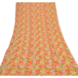 Sanskriti Vintage Green Sarees Blend Georgette Digital Printed Sari Craft Fabric, PRG-9402
