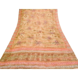 Sanskriti Vintage Indian Sari Printed Blend Georgette Sarees Craft 5 Yard Fabric, PRG-7239
