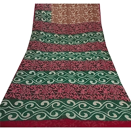 Sanskriti Vintage Indian Sari Pure Georgette Silk Printed Sarees Craft Fabric, PRG-5850