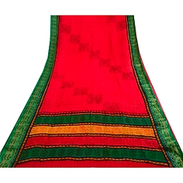 Sanskriti Vintage Red Sarees Printed Blend Georgette Sari Craft Decor Fabric, PRG-4886