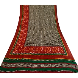 Sanskriti Vintage Black Indian Sari Printed Blend Georgette Sarees Craft Fabric, PRG-5000