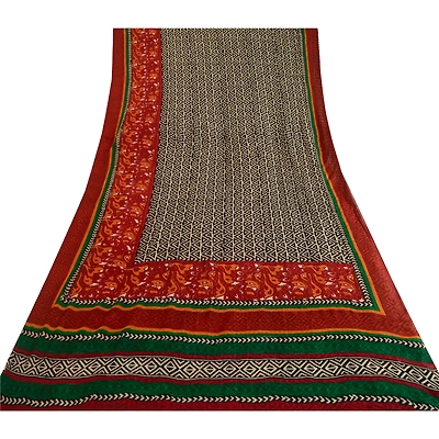 Sanskriti Vintage Black Indian Sari Printed Blend Georgette Sarees Craft Fabric, PRG-5000