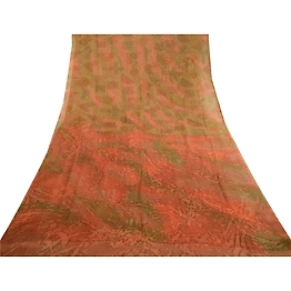 Sanskriti Vintage Sarees Brown Pure Chiffon Silk Printed Sari 5Yd Craft Fabric, PRG-12477