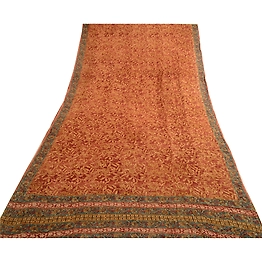 Sanskriti Vintage Sarees Brown Pure Georgette Silk Printed Sari 5Yd Craft Fabric, PRG-4158