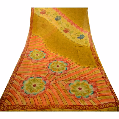 sanskriti vintage green sarees pure georgette silk printed sari 5yd craft fabric, prg-1771