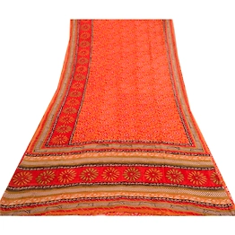 Sanskriti Vintage Orange Sarees Pure Georgette Silk Printed Sari Craft Fabric, PRG-3475