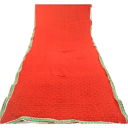 Sanskriti Vintage Sarees Orange Pure Georgette Silk Printed Sari Craft Fabric, PRG-1876