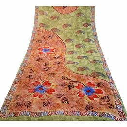 sanskriti vintage green sarees pure georgette silk printed sari 5yd craft fabric, prg-2798