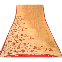 Sanskriti Vintage Brown Sarees Pure Georgette Silk Printed Sari 5Yd Craft Fabric, PRG-4121