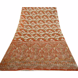 sanskriti vintage ivory sarees pure georgette silk printed sari 5yd craft fabric, prg-3020