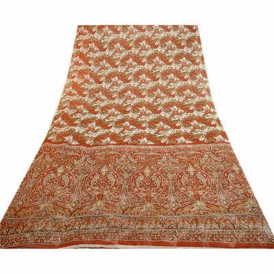 sanskriti vintage ivory sarees pure georgette silk printed sari 5yd craft fabric, prg-3020