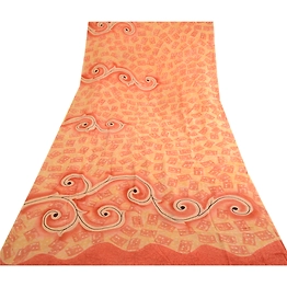 Sanskriti Vintage Peach Sarees Pure Georgette Silk Printed Sari 5Yd Craft Fabric, PRG-4026