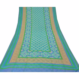 sanskriti vintage green sarees pure georgette silk printed sari 5yd craft fabric, prg-9862