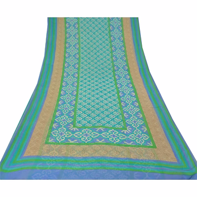 sanskriti vintage green sarees pure georgette silk printed sari 5yd craft fabric, prg-9862
