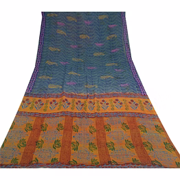 sanskriti vintage green sarees pure georgette silk prined sari 5yd craft fabric, prg-9682