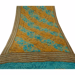 sanskriti vintage green printed sarees pure georgette silk sari 5yd craft fabric, prg-5709