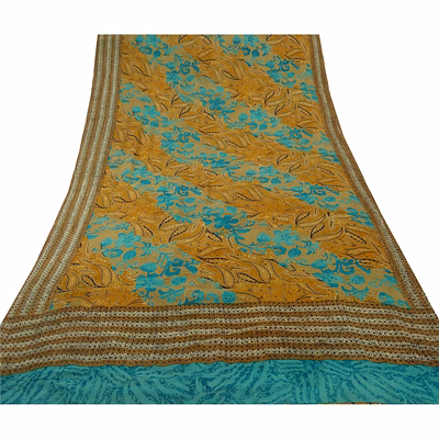 sanskriti vintage green printed sarees pure georgette silk sari 5yd craft fabric, prg-5709