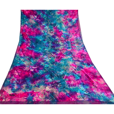 Sanskriti Vintage Blue Tie-Dye Sarees Pure Georgette Silk Sari 5Yd Craft Fabric, PRG-10486