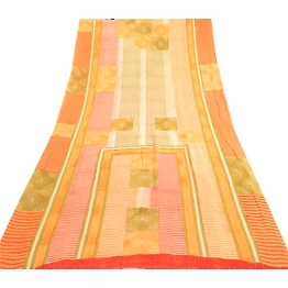 Sanskriti Vintage Indian Pure Georgette Silk Sarees Printed Sari 5Ydcraft Fabric, PRG-1188