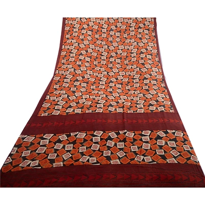 Sanskriti Vintage Sarees Black Georgette Printed Sari Craft 5 Yard Decor Fabric, PRG-3490