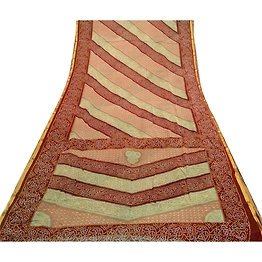 Sanskriti Vintage Sari Bandhani Printed Pure Georgette Silk Sarees Craft Fabric, PRG-2013