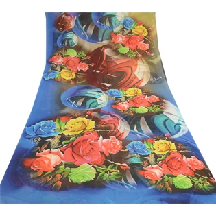 Sanskriti Vintage Sarees Blue Georgette Digital Printed Sari 5Yd Craft Fabric, PRG-11489