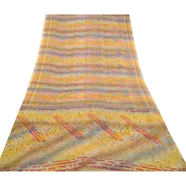 Sanskriti Vintage Sarees Multi Indian Pure Georgette Silk Printed Sari Fabric, PRG-2360
