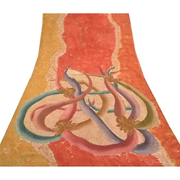 Sanskriti Vintage Peach Sarees Pure Georgette Silk Printed Sari 5Yd Craft Fabric, PRG-9692