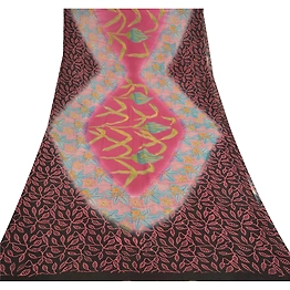 Sanskriti Vintage Sarees Black Pure Georgette Silk Printed Sari 5Yd Craft Fabric, PRG-9558