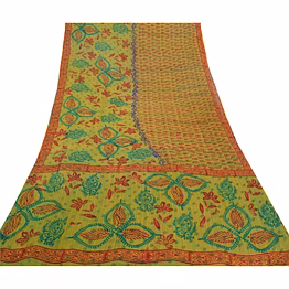 sanskriti vintage green sarees pure georgette silk printed sari 5yd craft fabric, prg-8031