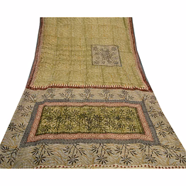 sanskriti vintage green sarees pure georgette silk printed sari 5yd craft fabric, prg-8053