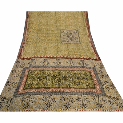 sanskriti vintage green sarees pure georgette silk printed sari 5yd craft fabric, prg-8053