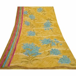 sanskriti vintage green sarees pure georgette silk printed sari 5yd craft fabric, prg-7884