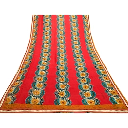 Sanskriti Vintage Sarees Red Pure Georgette Silk Printed Sari Soft Craft Fabric, PRG-12583