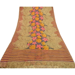 Sanskriti Vintage Sarees Multi Pure Chiffon Silk Printed Sari Decor Craft Fabric, PRG-12652