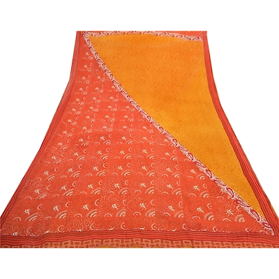 Sanskriti Vintage Yellow Sarees Pure Georgette Silk Fabric Craft Printed Sari, PRG-7587