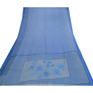 Sanskriti Vintage Sarees From India Blue Georgette Printed Sari 5Yd Craft Fabric, PRG-12762