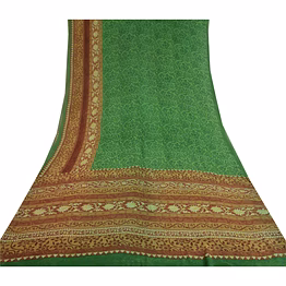 sanskriti vintage sarees green pure georgette silk printed sari 5yd craft fabric, prg-11876