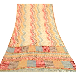 Sanskriti Vintage Sarees Multi Pure Georgette Silk Printed Sari 5Yd Craft Fabric, PRG-11833